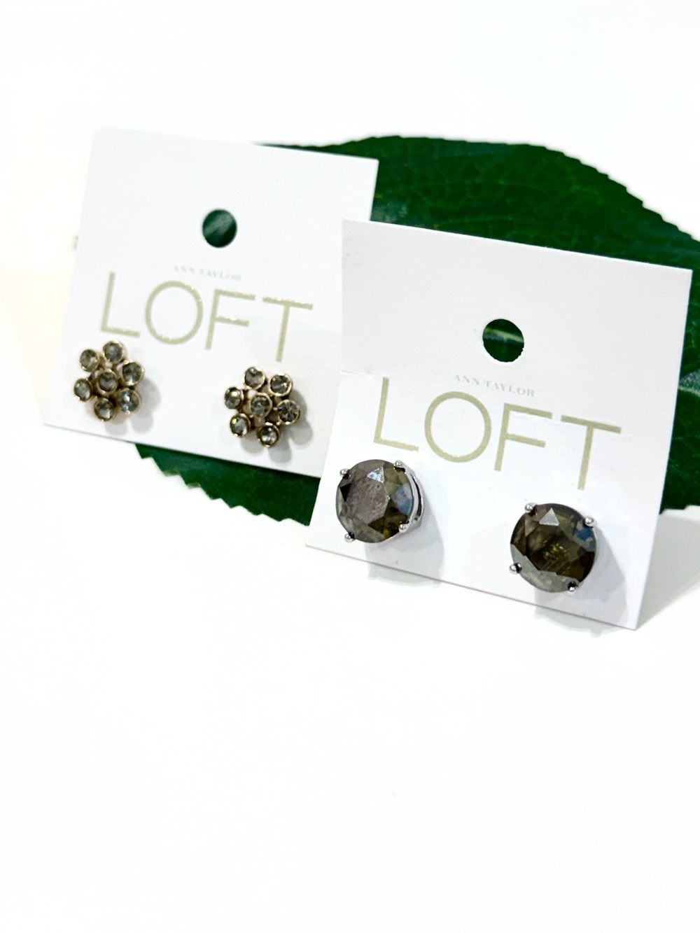 LOFT Gray Crystal Stud Earrings | 2 Pairs | NWT